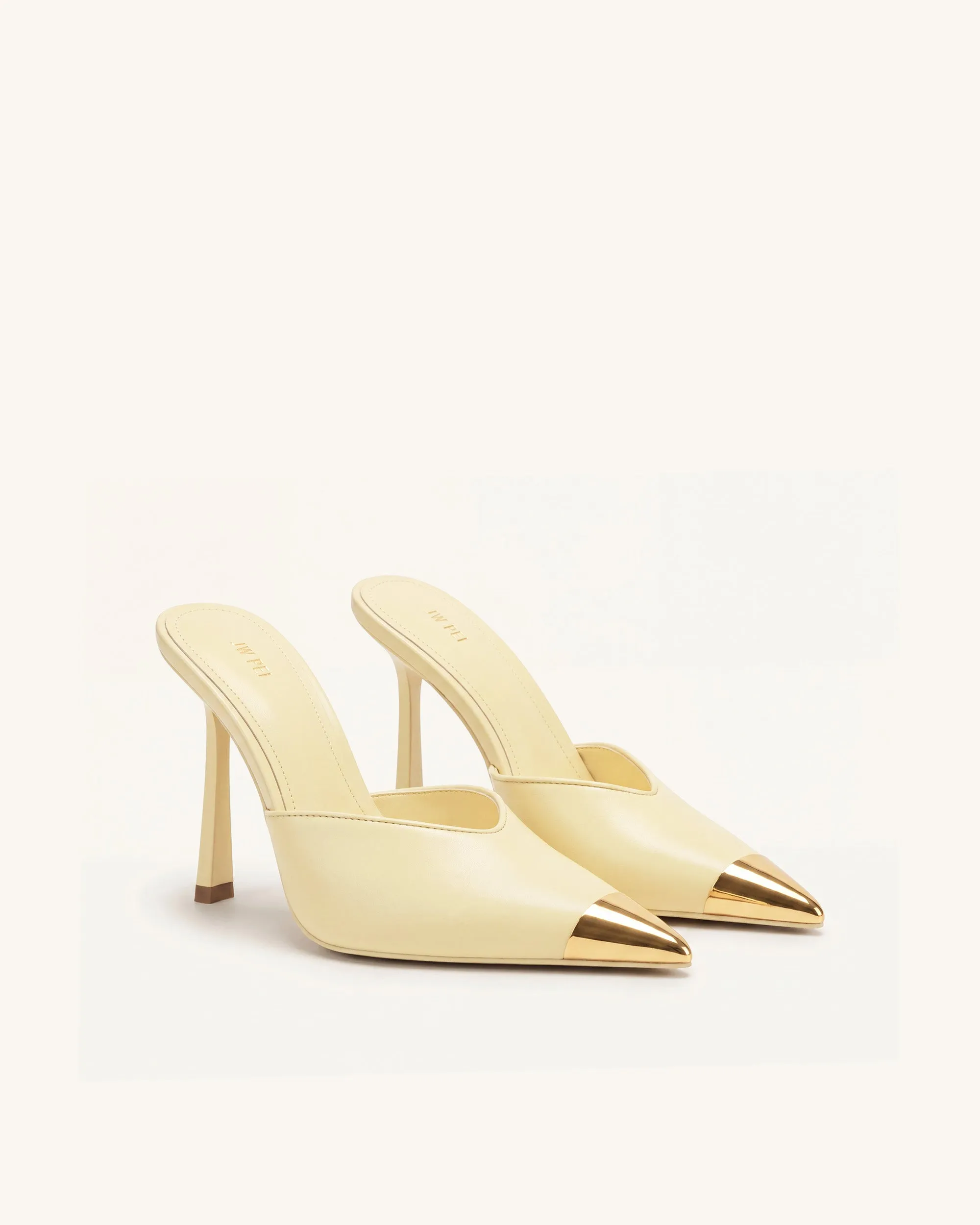 Savannah Metal Cap Toe Pointed Mule Heels - Yellow sold by JW PEI