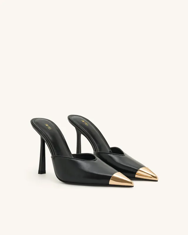 Savannah Metal Cap Toe Pointed Mule Heels - Black made by JW PEI