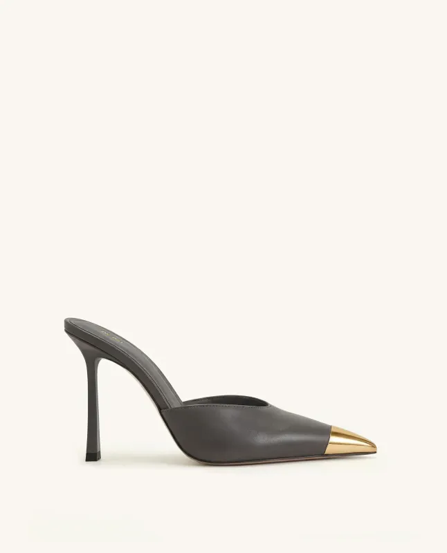 Savannah Metal Cap Toe Pointed Mule Heels - Grey made by JW PEI