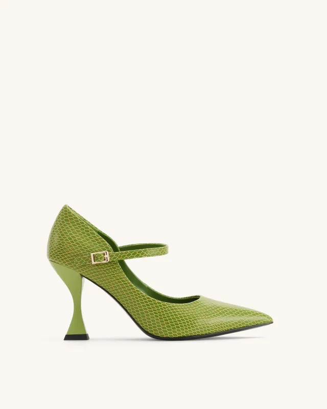 Thalina Snakeskin-Embossed Pumps - Green made by JW PEI