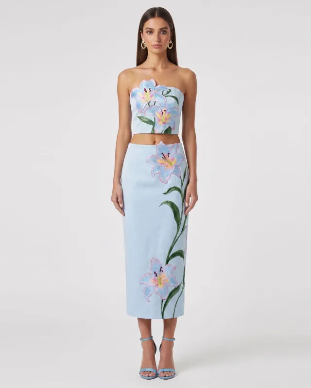 Lily Floral Embroidered Strapless Corset Top - Light Blue made by JW PEI