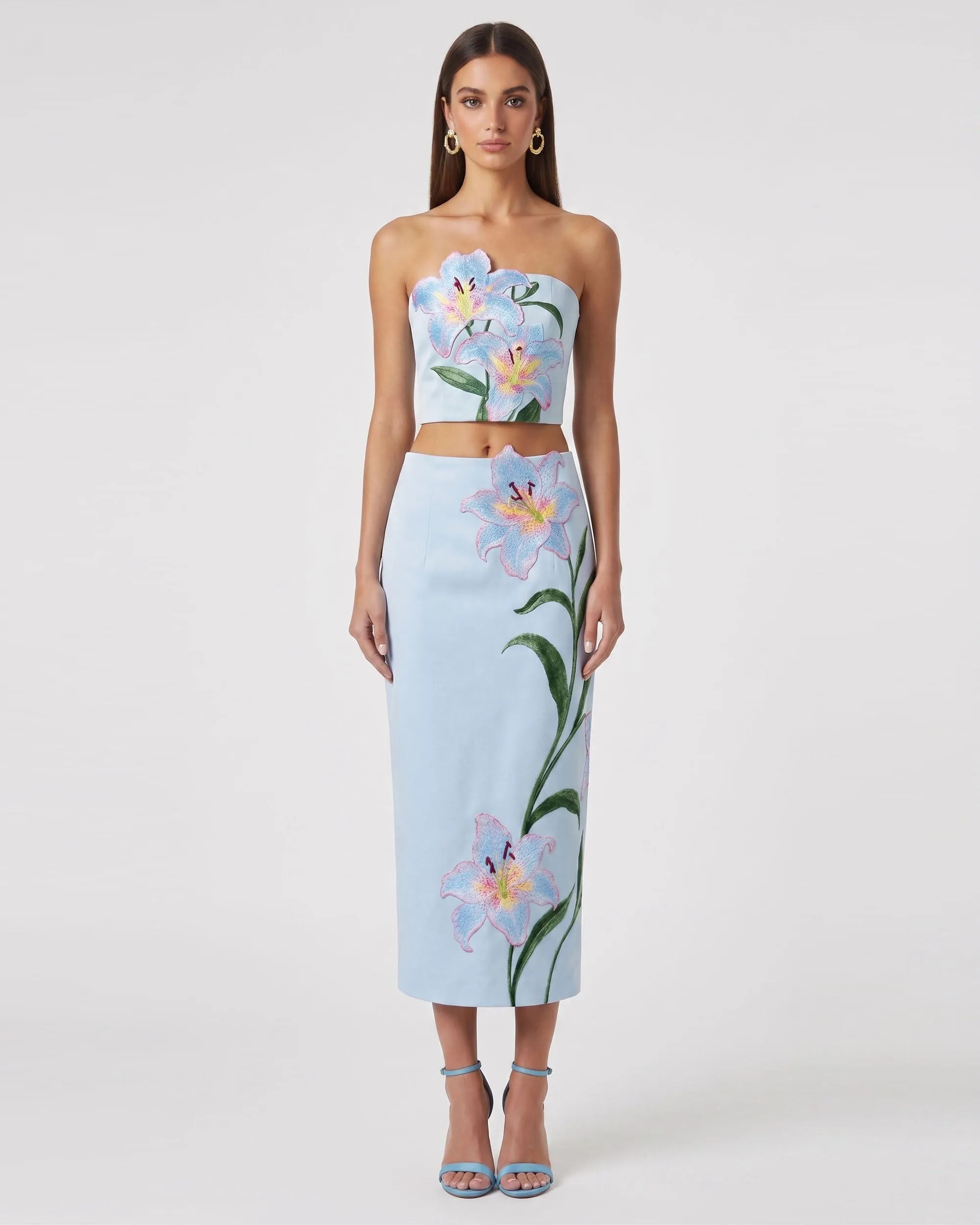 Lily Floral Embroidered Strapless Corset Top - Light Blue sold by JW PEI