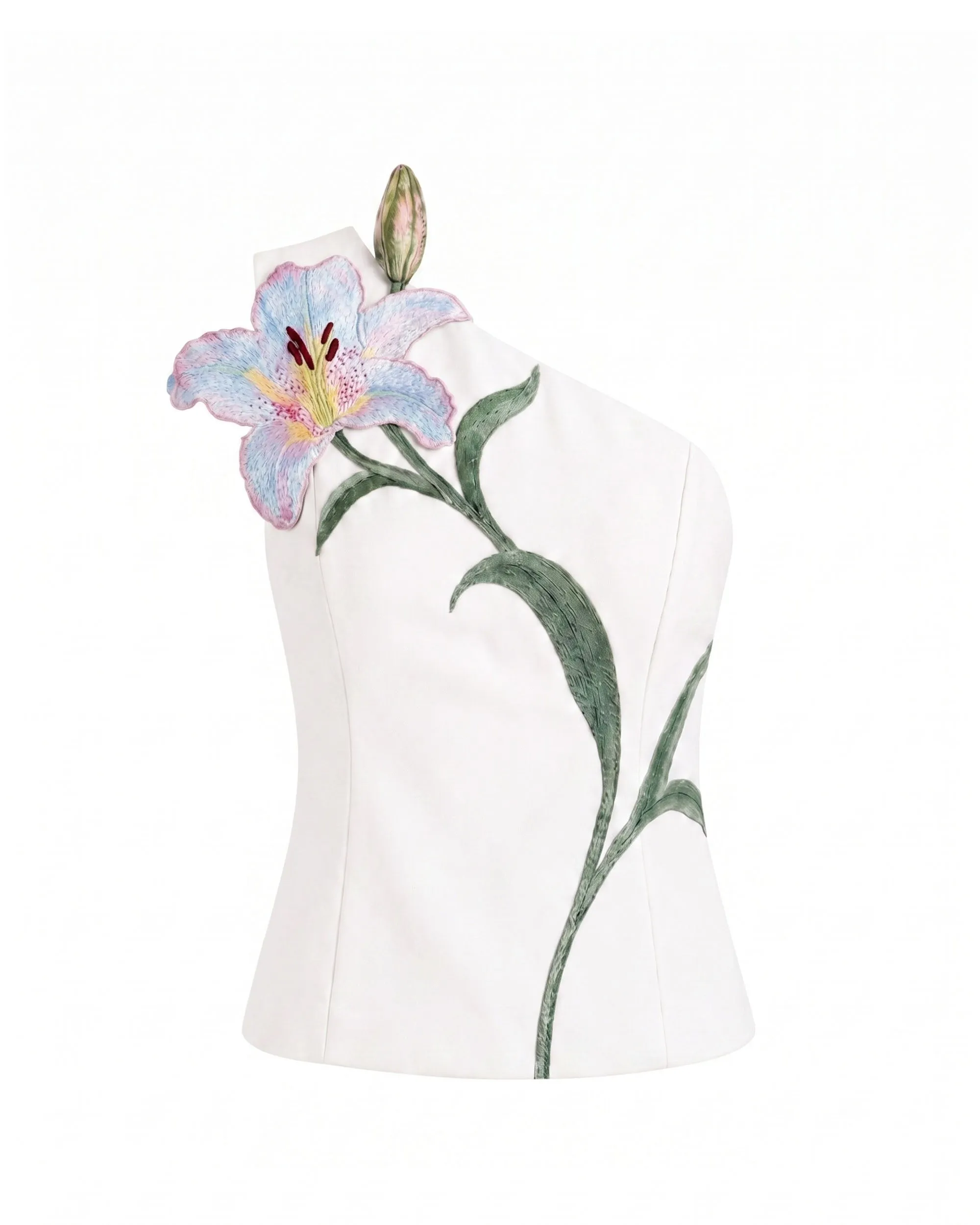 Lily Floral Embroidered One Shoulder Structured Top - Ivory sold by JW PEI product image thumbnail 2