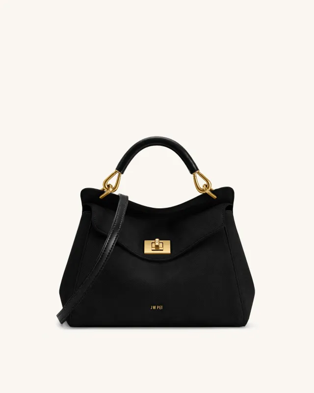 Lucia Classic Faux Suede Top Handle Bag - Black made by JW PEI