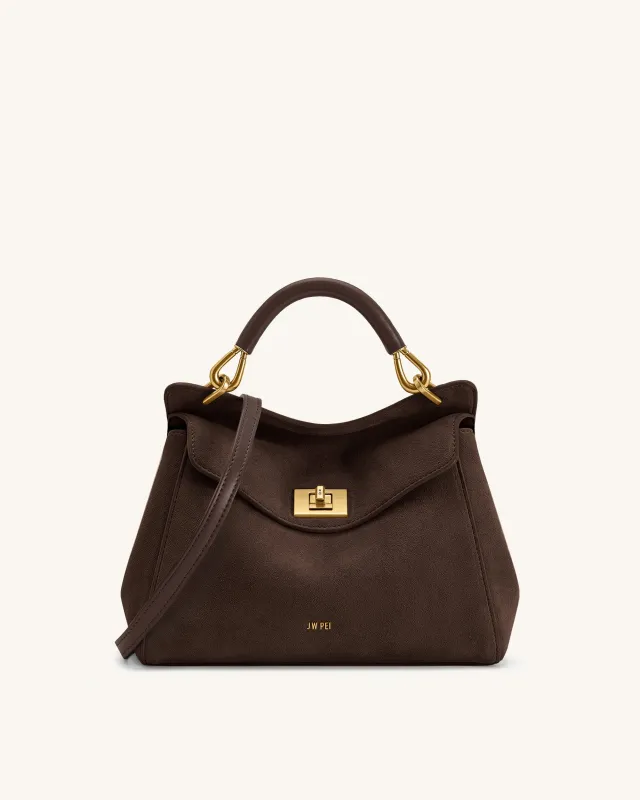 Lucia Classic Faux Suede Top Handle Bag - Dark Brown made by JW PEI