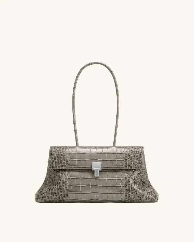Selene Lock Flap Shoulder Bag - Gray Croc made by JW PEI