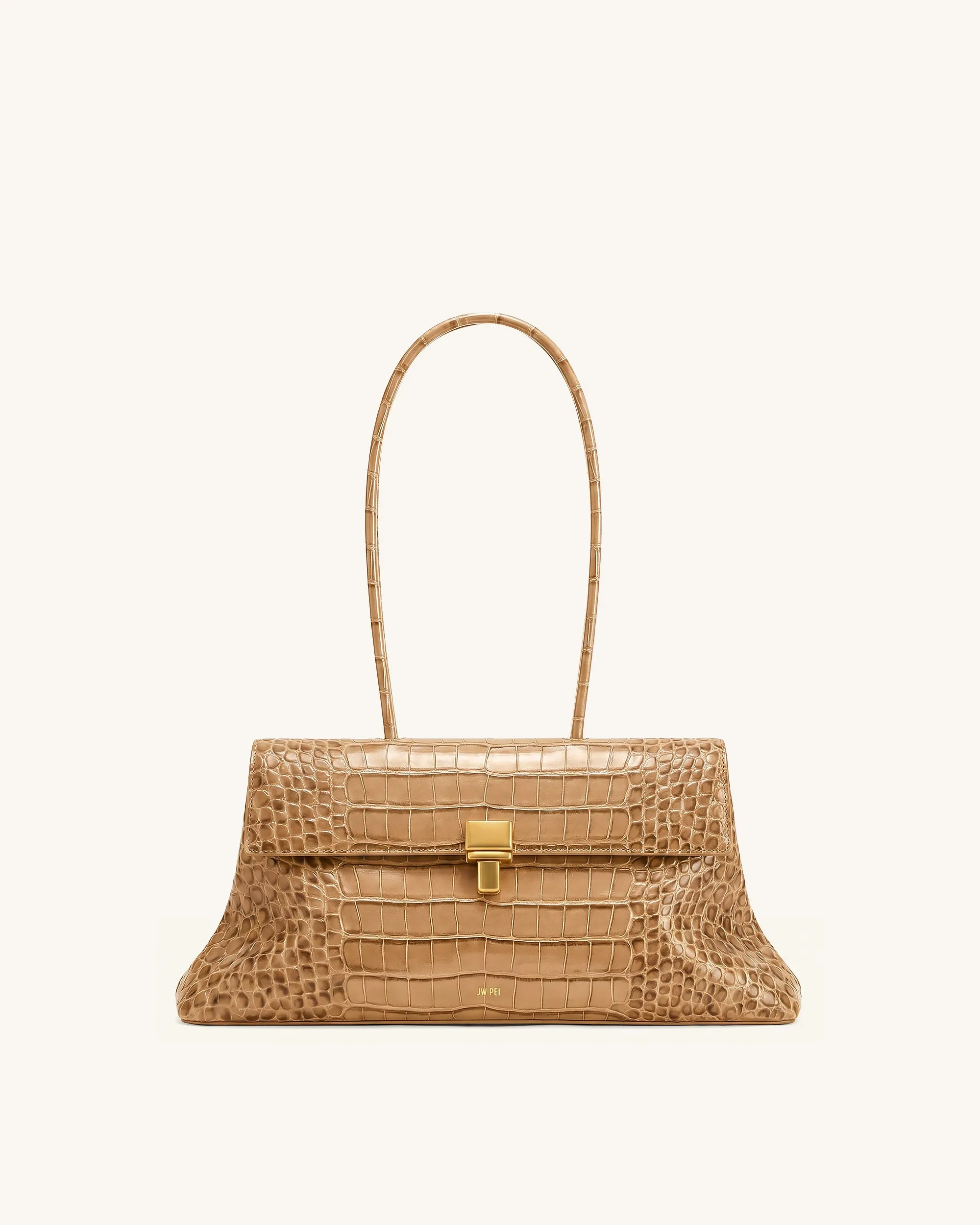 Selene Lock Flap Shoulder Bag - Camel Croc sold by JW PEI