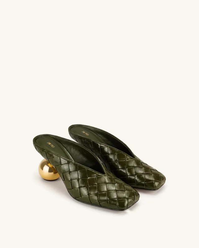 Ellie Woven Square-Toe Mule Heels - Green made by JW PEI