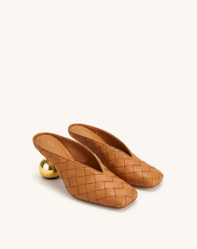 Ellie Woven Square-Toe Mule Heels - Light Brown made by JW PEI
