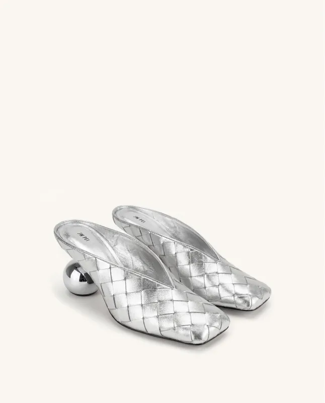 Ellie Woven Square-Toe Mule Heels - Silver made by JW PEI