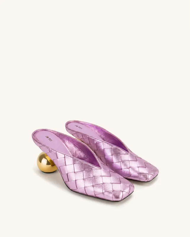 Ellie Woven Square-Toe Mule Heels - Purple made by JW PEI