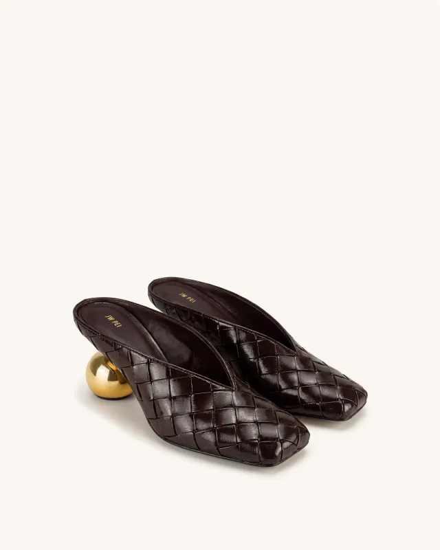 Ellie Woven Square-Toe Mule Heels - Dark Brown made by JW PEI