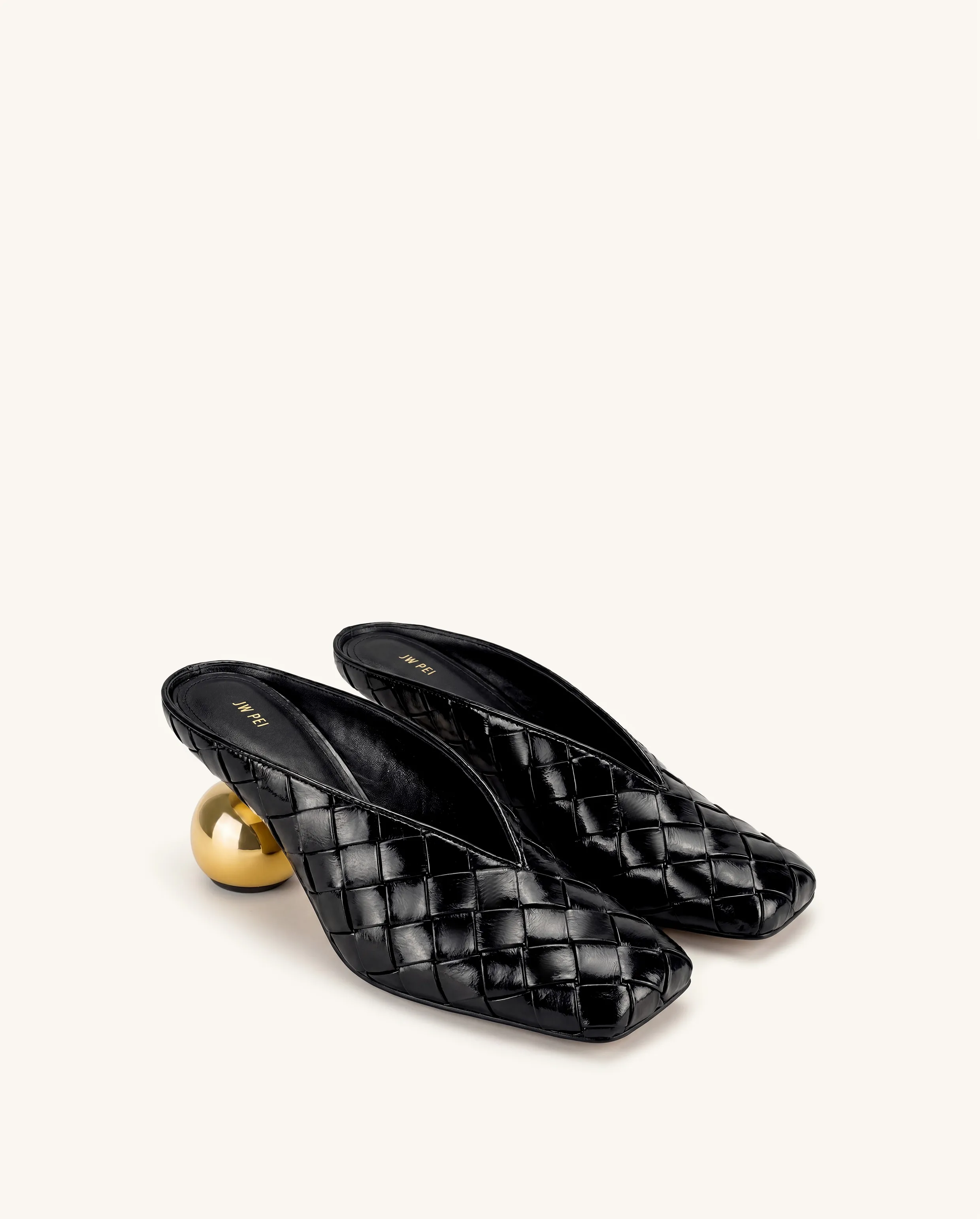 Ellie Woven Square-Toe Mule Heels - Black sold by JW PEI