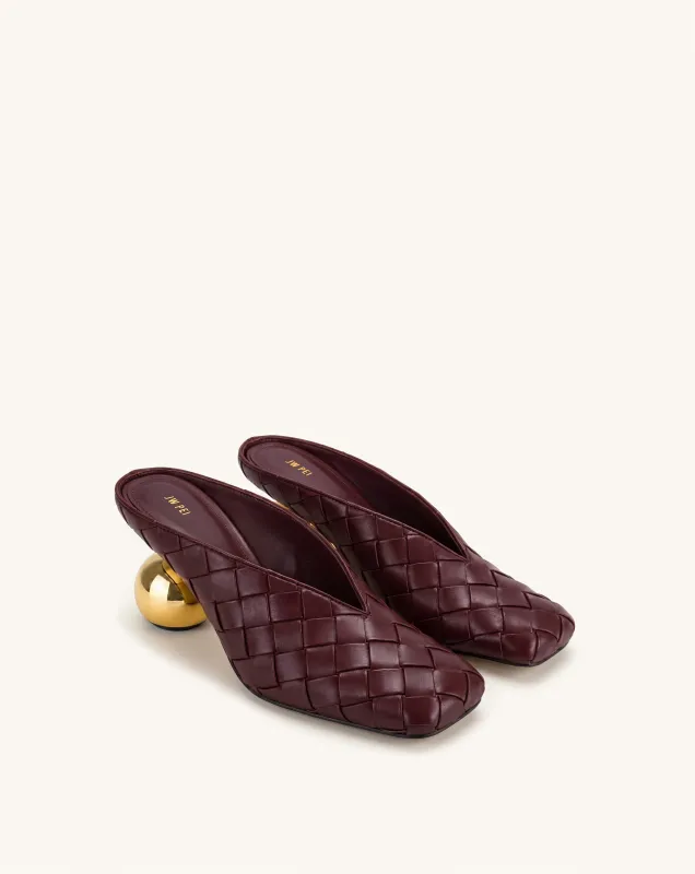 Ellie Woven Square-Toe Mule Heels - Burgundy made by JW PEI
