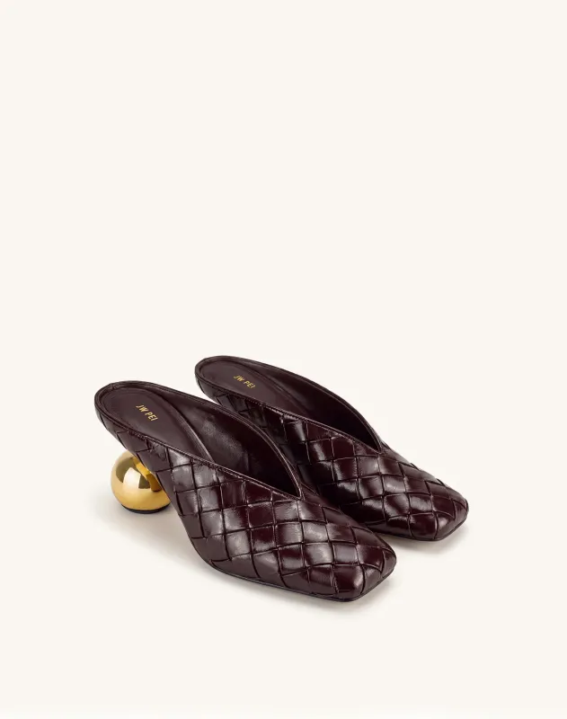 Ellie Woven Square-Toe Mule Heels - Deep Burgundy made by JW PEI
