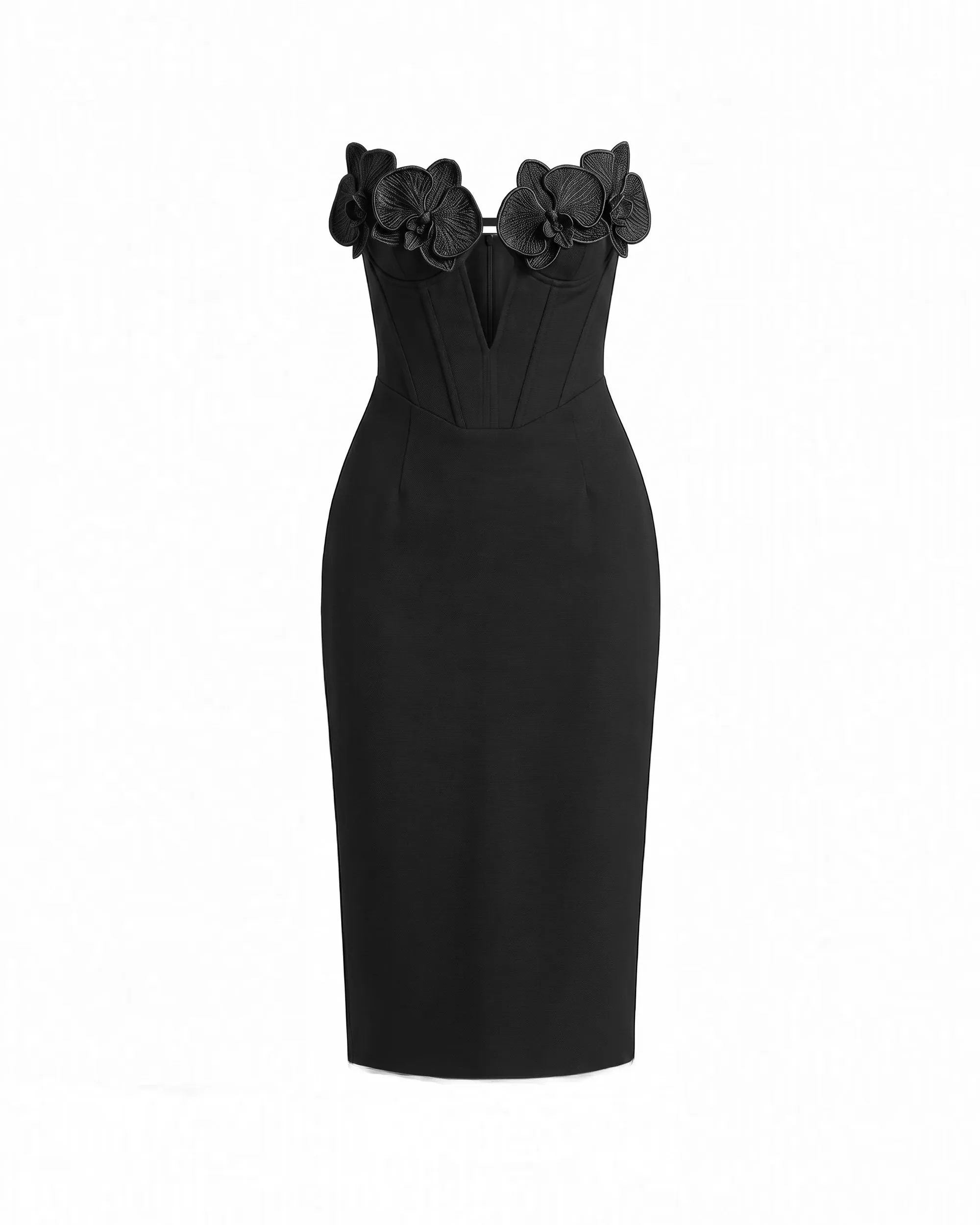 Iris Floral Appliqué Strapless Corset Midi Dress - Black sold by JW PEI product image thumbnail 2