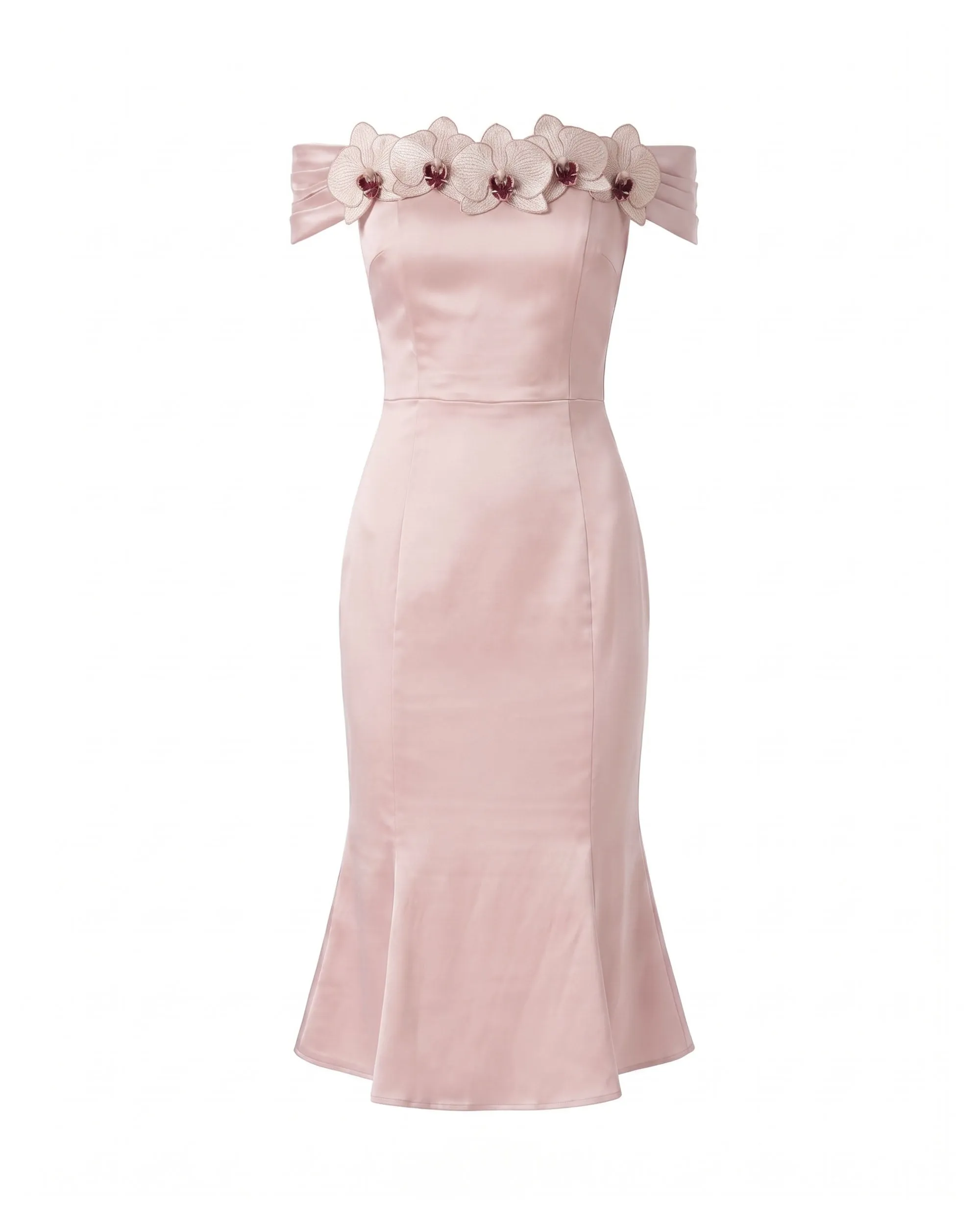 Iris Floral Appliqué Off-Shoulder Satin Midi Dress - Blush Pink sold by JW PEI product image thumbnail 2