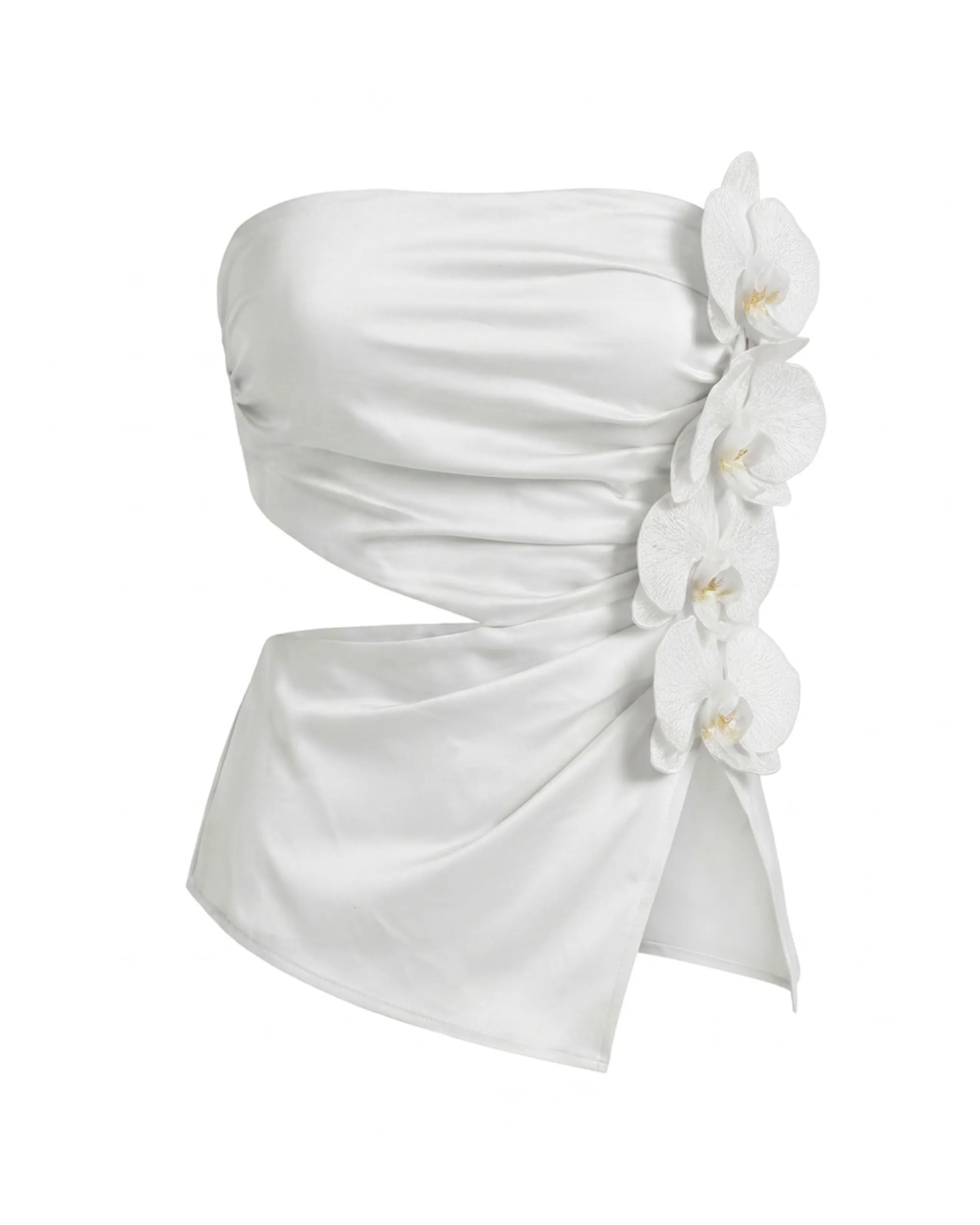 Iris Floral Appliqué Asymmetric Strapless Draped Top - Ivory sold by JW PEI product image thumbnail 3