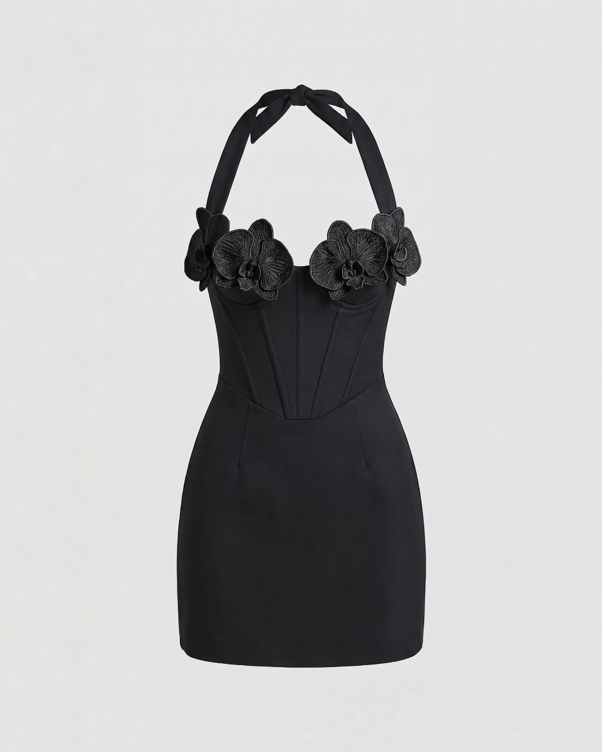 Iris Floral Appliqué Halter Corset Mini Dress - Black sold by JW PEI product image thumbnail 2