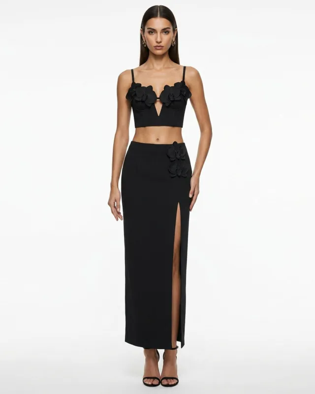 Iris Floral Appliqué Corset Crop Top - Black made by JW PEI