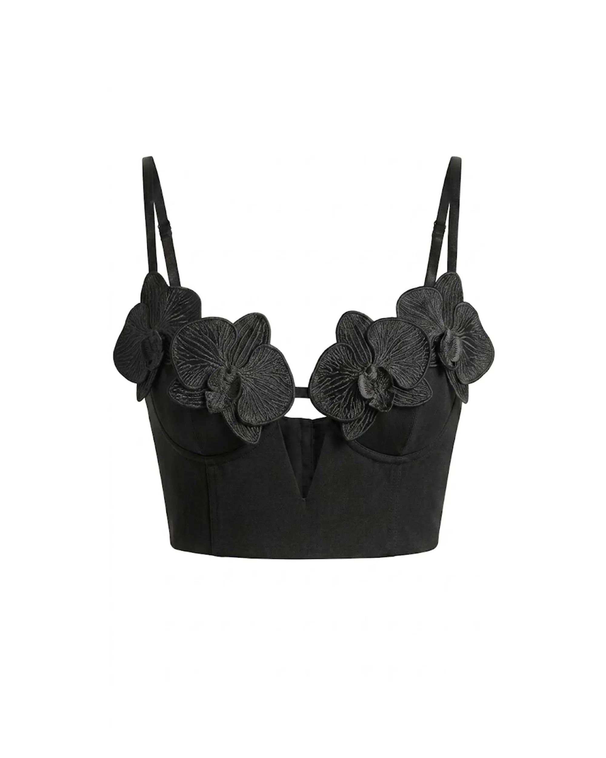Iris Floral Appliqué Corset Crop Top - Black sold by JW PEI product image thumbnail 3