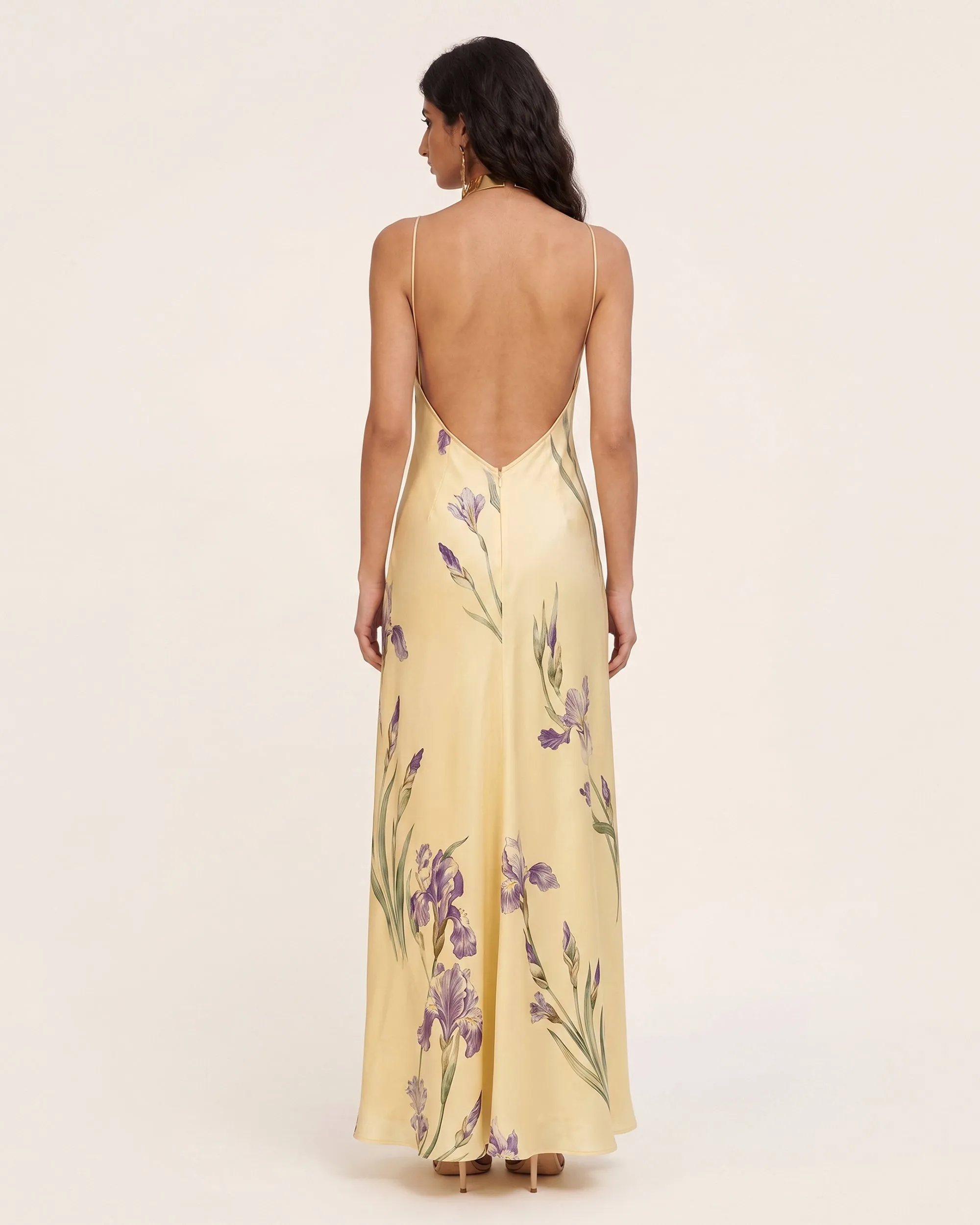 Iris Print Cross-Halter Open-Back Maxi Dress - Yellow sold by JW PEI product image thumbnail 2