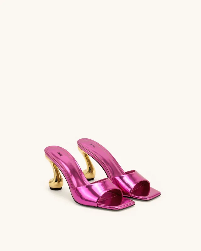 Hannah Metallic Faux Leather Mule Heels - Rose Red made by JW PEI