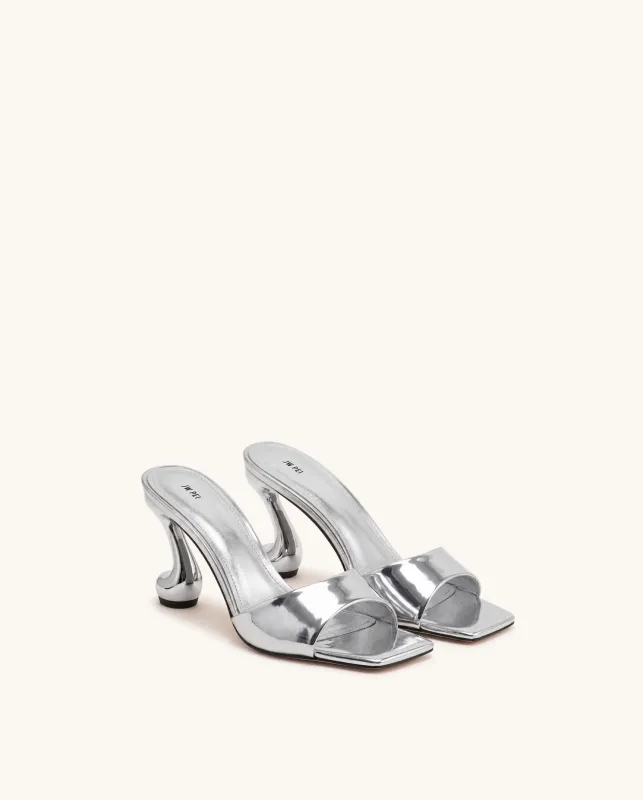 Hannah Metallic Faux Leather Mule Heels - Silver made by JW PEI