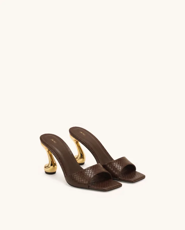 Hannah Faux Snakeskin Heel Mules - Brown made by JW PEI