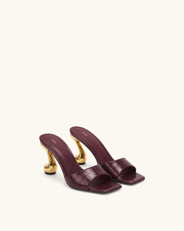 Hannah Croc-Embossed Heel Mules - Burgundy made by JW PEI