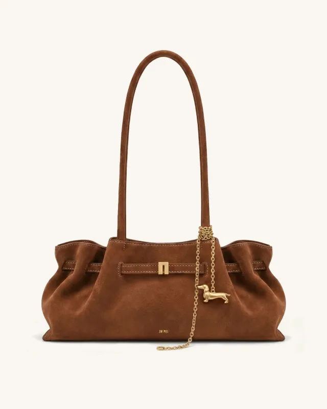 Maeve Dachshund Charm Long Handle Slouchy Bag – Saddle Brown made by JW PEI