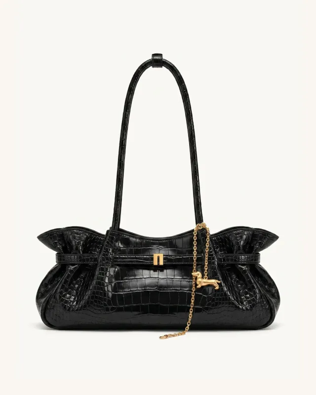 Maeve Dachshund Charm Shoulder Bag - Black Croc made by JW PEI