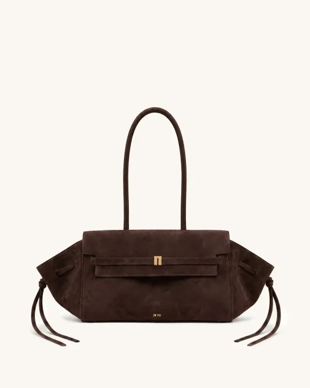Hana Long Handle East-West Shoulder Bag – Dark Brown made by JW PEI