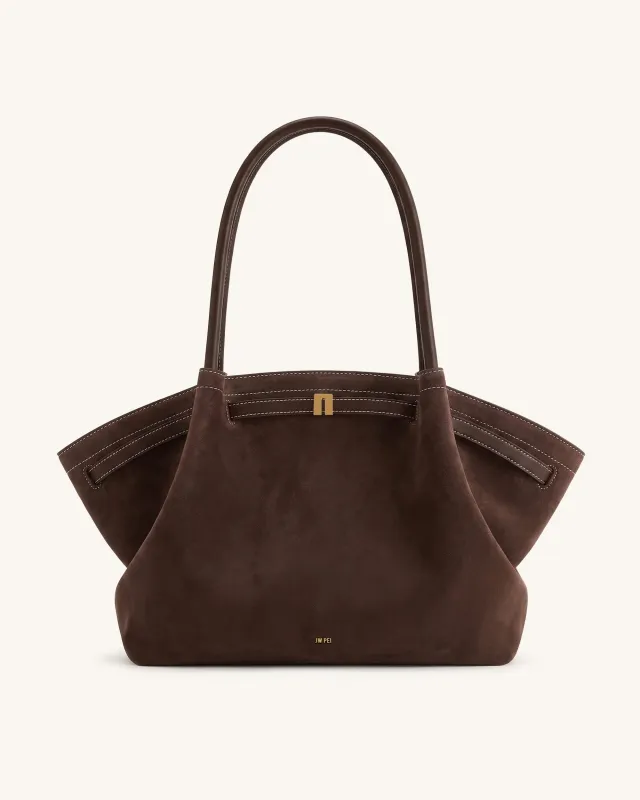 Hana Large Faux Suede Tote Bag - Dark Brown made by JW PEI