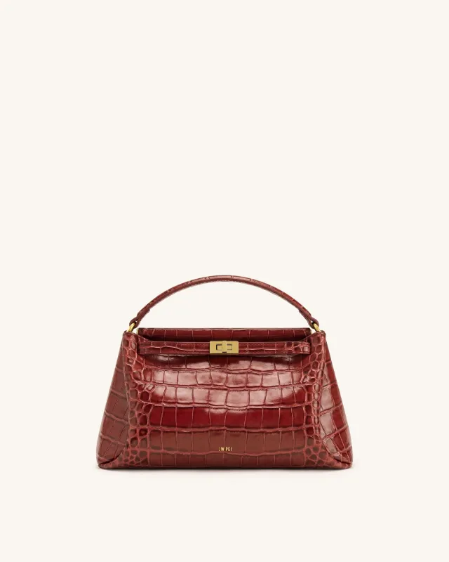 Carmen Top Handle Bag - Dark Burgundy Croc made by JW PEI