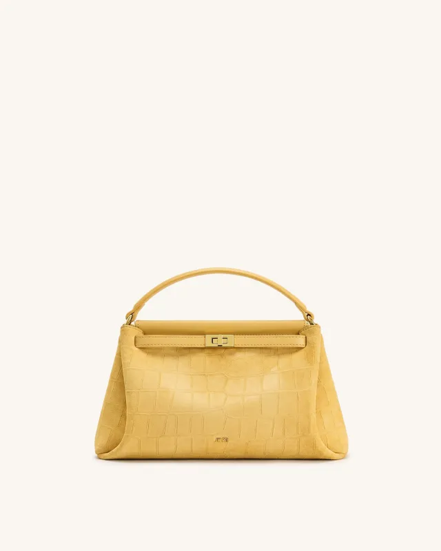 Carmen Faux Suede Croc-Embossed Top Handle Bag - Yellow made by JW PEI