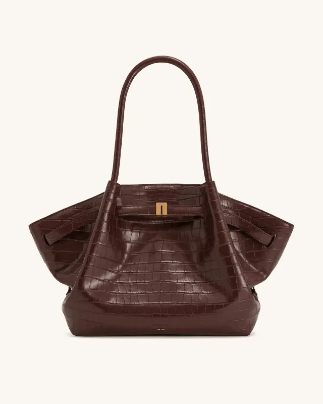 Hana Large Tote Bag - Dark Brown Croc made by JW PEI