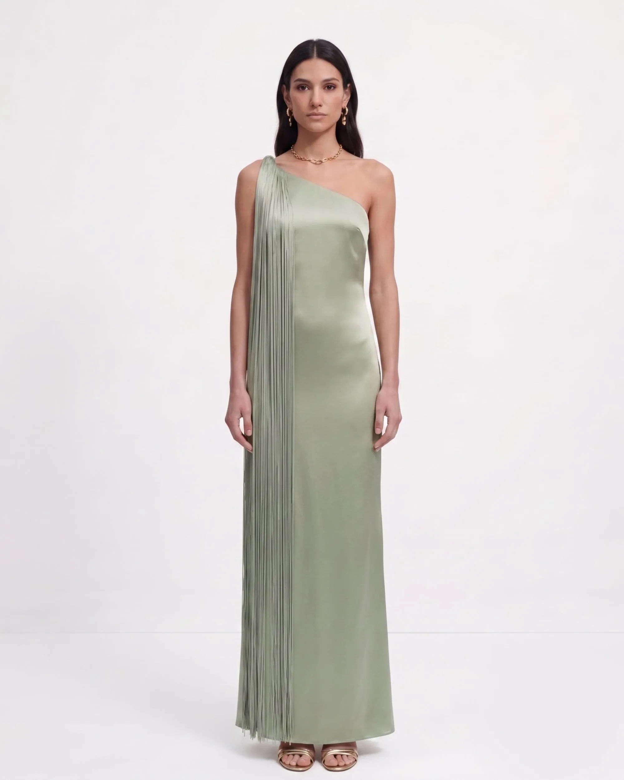 Fringe One Shoulder Maxi Dress - Sage Green sold by JW PEI product image thumbnail 2