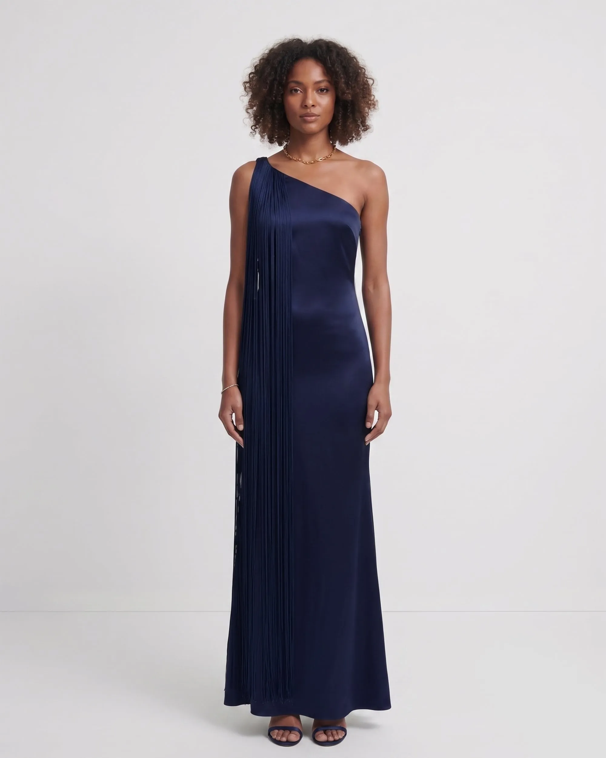 Fringe One Shoulder Maxi Dress - Navy Blue sold by JW PEI product image thumbnail 2