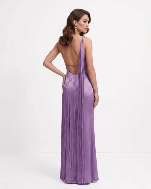 Fringe One Shoulder Maxi Dress - Purple made by JW PEI