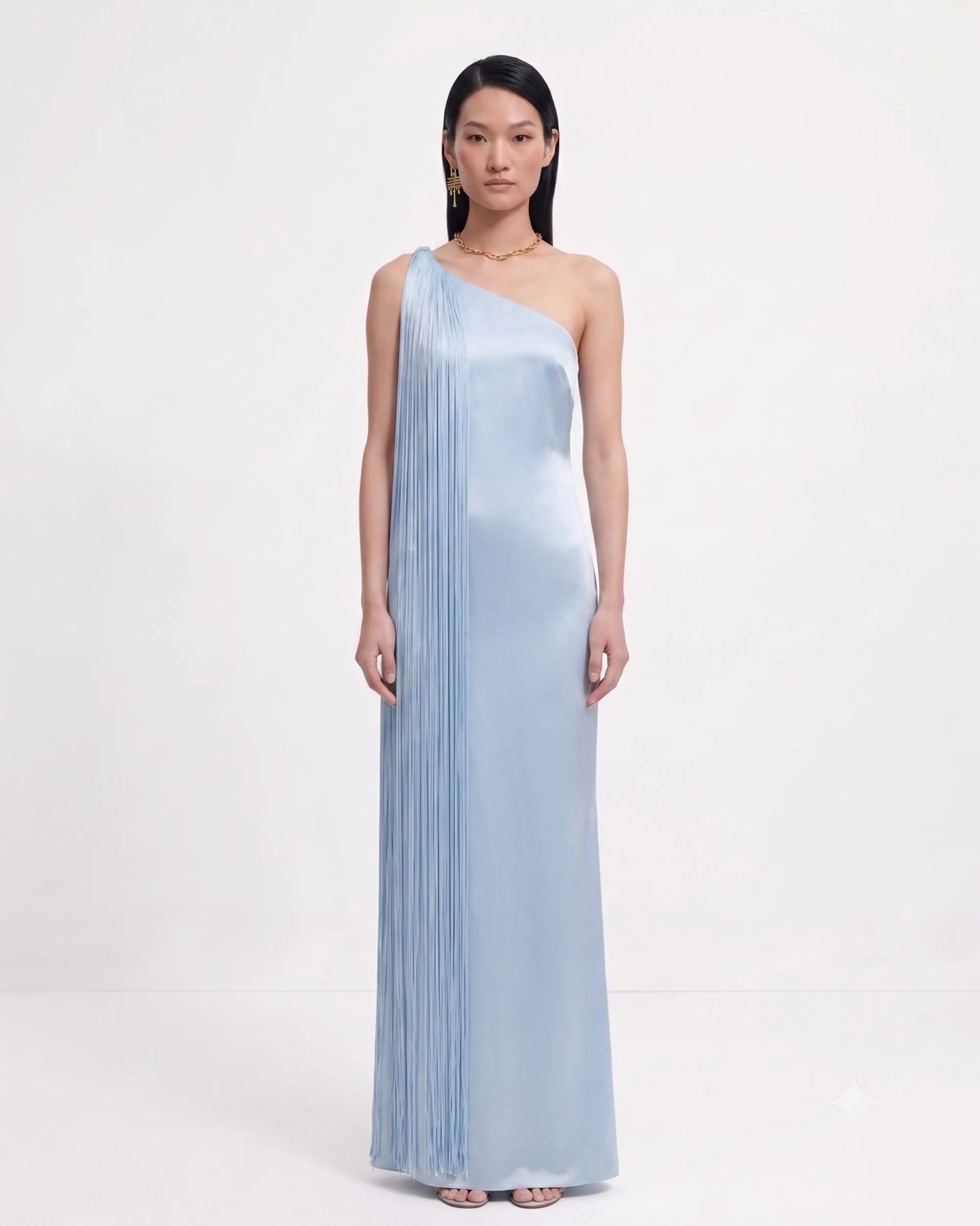 Fringe One Shoulder Maxi Dress - Light Blue sold by JW PEI product image thumbnail 2