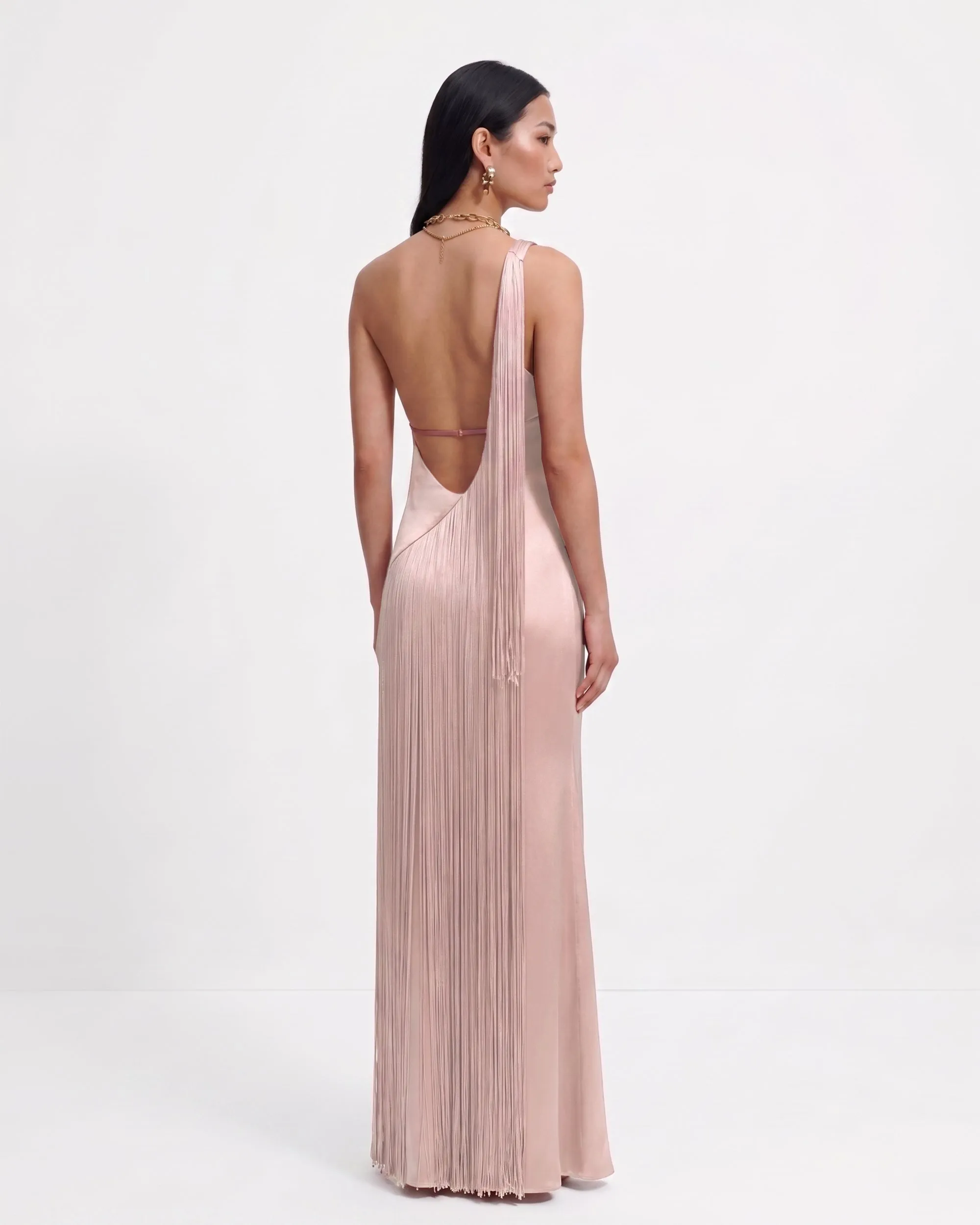 Fringe One Shoulder Maxi Dress - Pink sold by JW PEI
