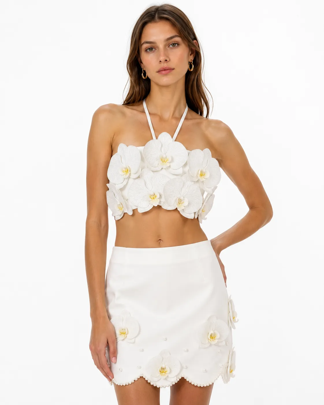 Orchid Floral Appliqué Halter Cropped Top - Ivory sold by JW PEI product image thumbnail 2
