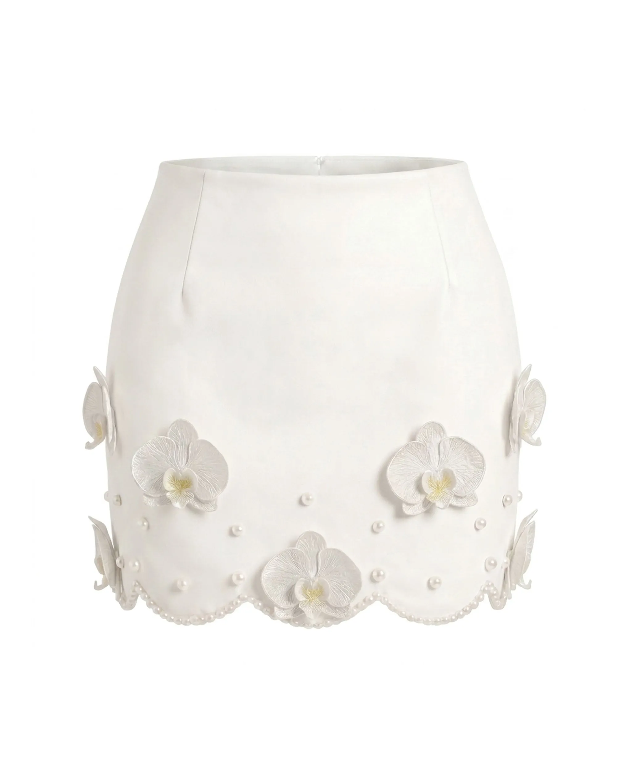Orchid Floral Appliqué Pearl Trim Mini Skirt - Ivory sold by JW PEI product image thumbnail 3
