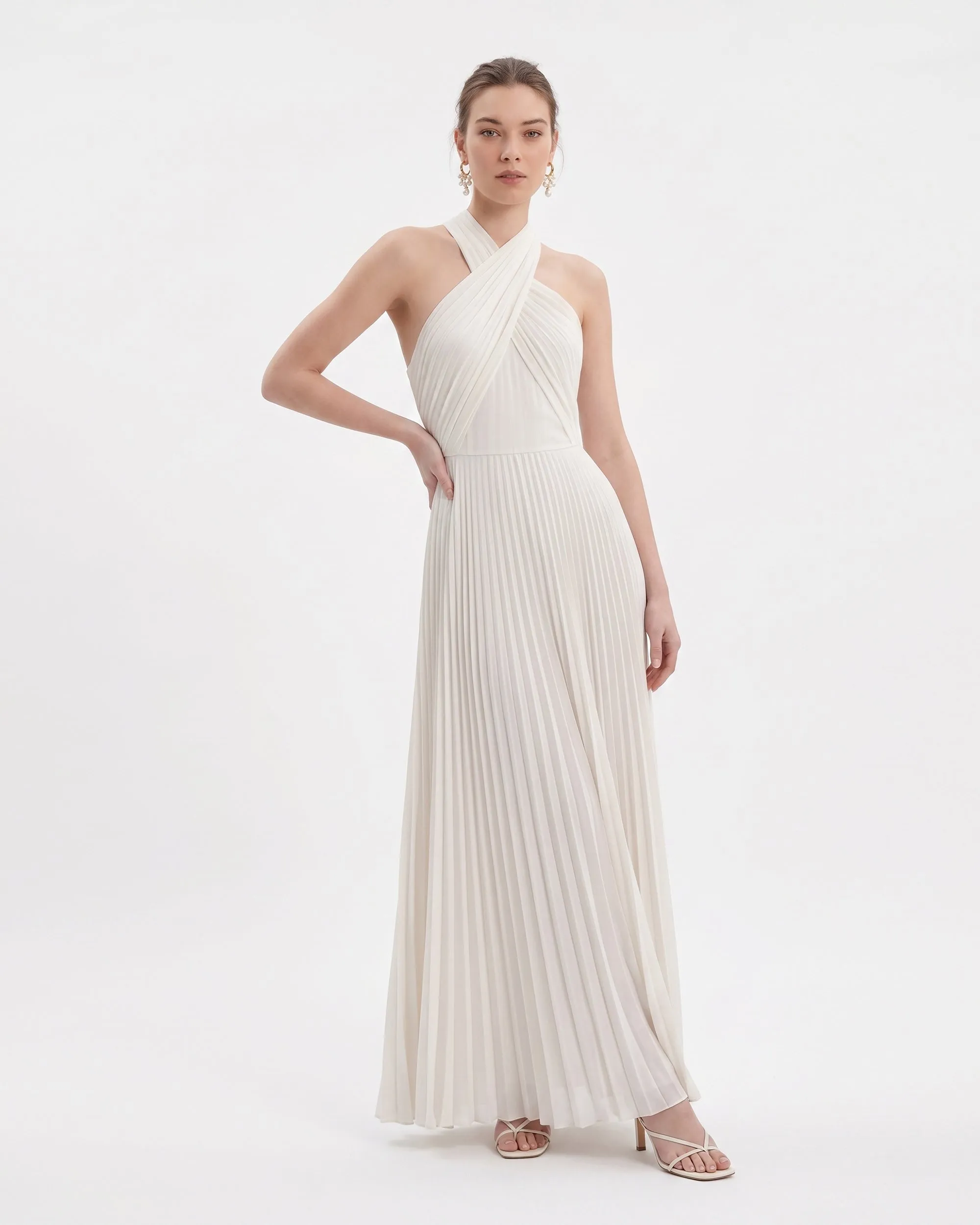 Pleated Cross Halter Maxi Dress - Ivory sold by JW PEI product image thumbnail 2