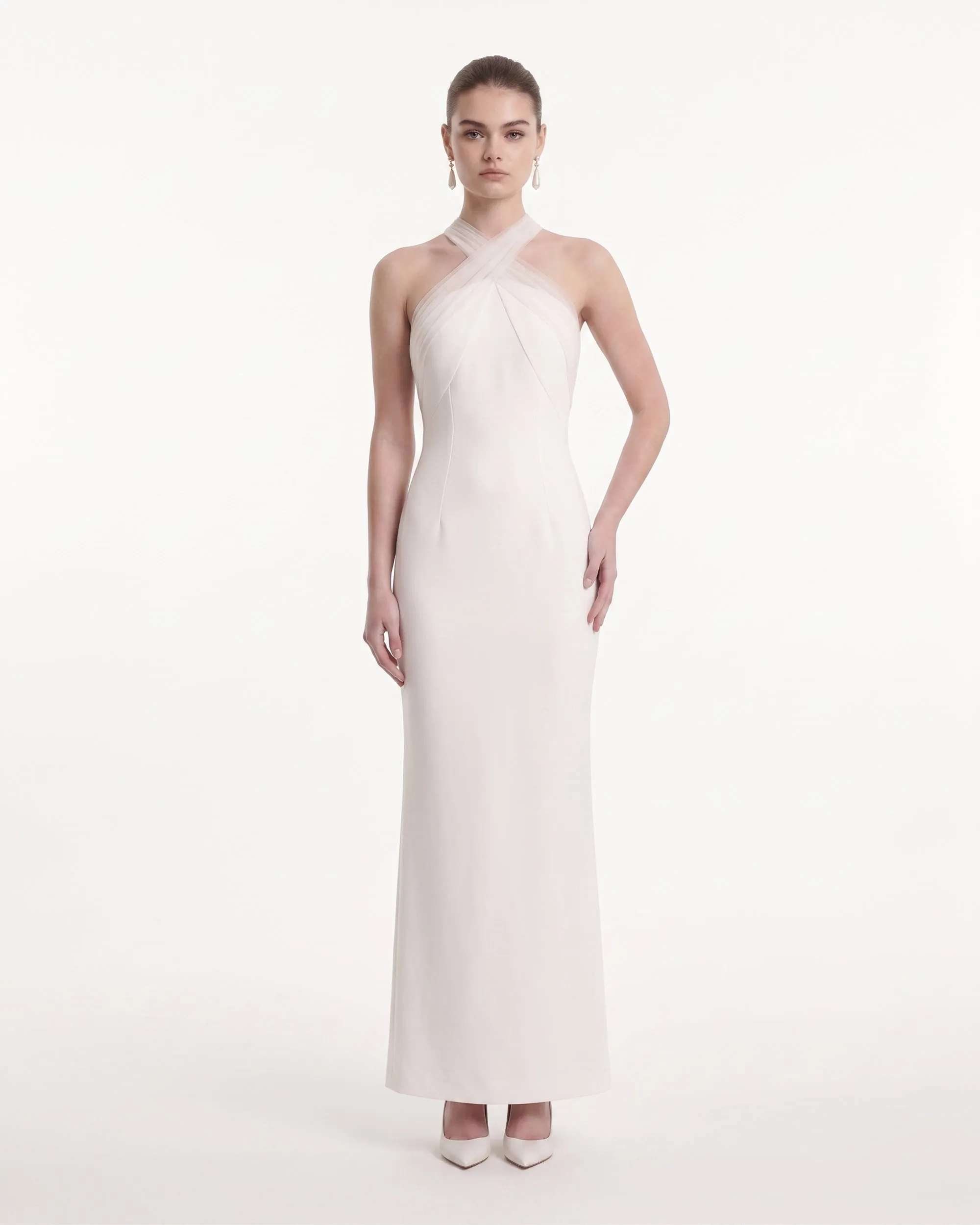 Cross Halter Column Maxi Dress - Ivory sold by JW PEI