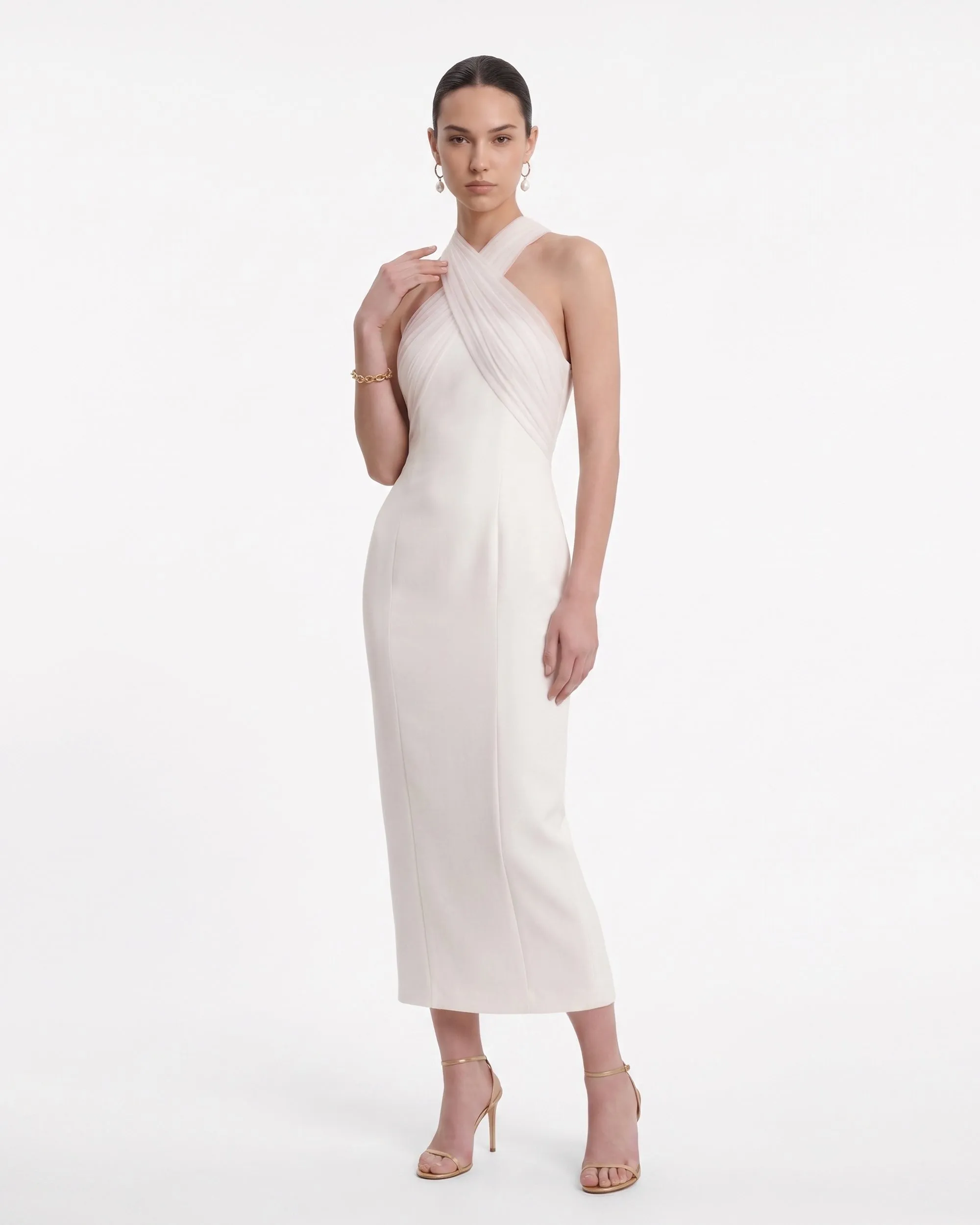 Draped Cross Halter Midi Dress - Ivory sold by JW PEI product image thumbnail 2