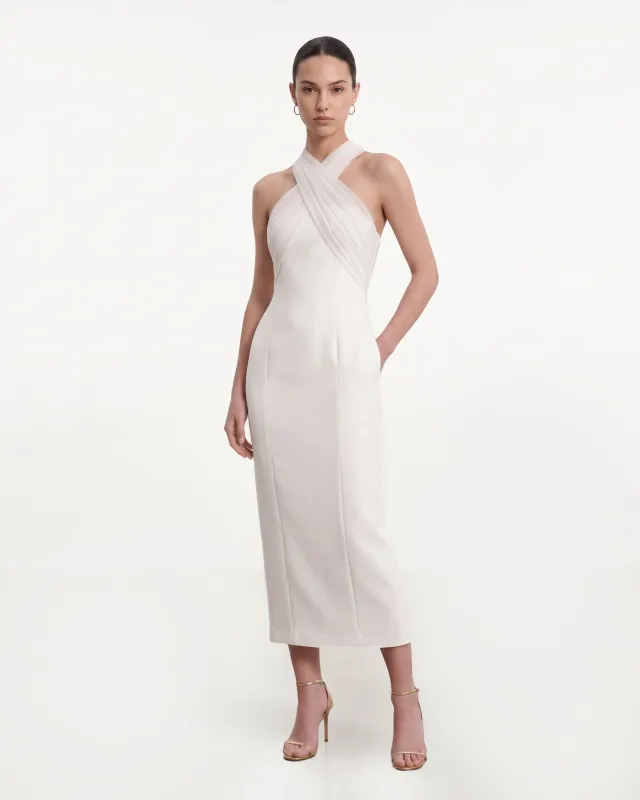 Draped Cross Halter Midi Dress - Ivory made by JW PEI