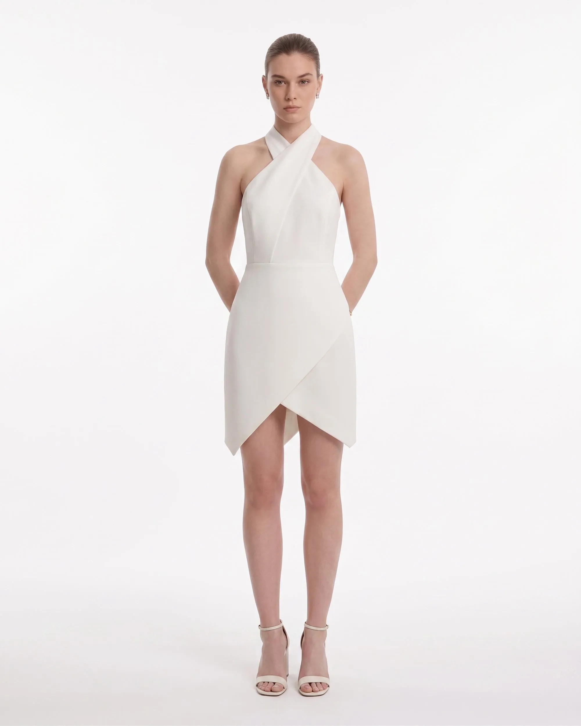 Cross Halter Asymmetric Mini Dress - Ivory sold by JW PEI product image thumbnail 2