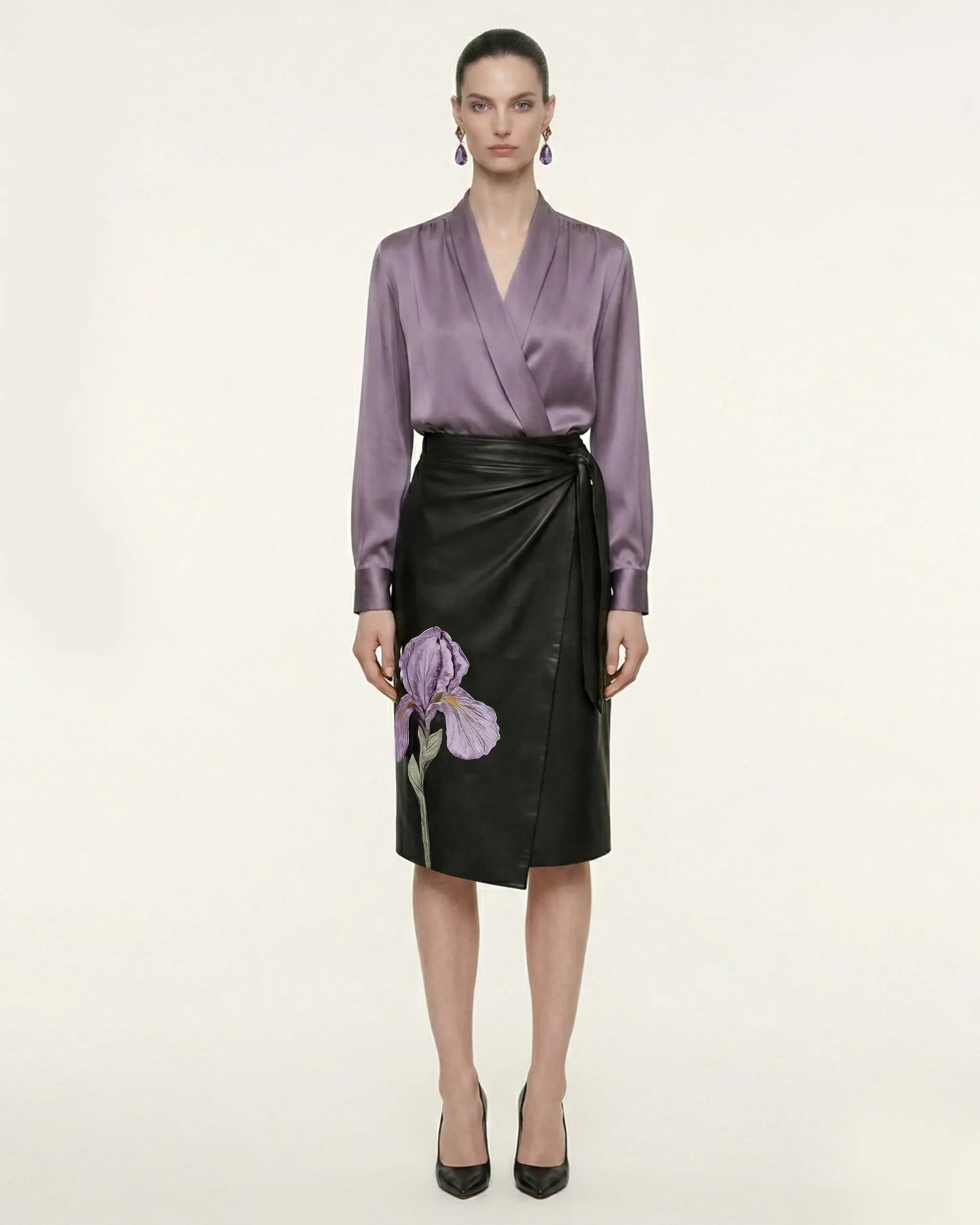 Satin Wrap V Neck Long Sleeve Blouse - Dusty Mauve sold by JW PEI